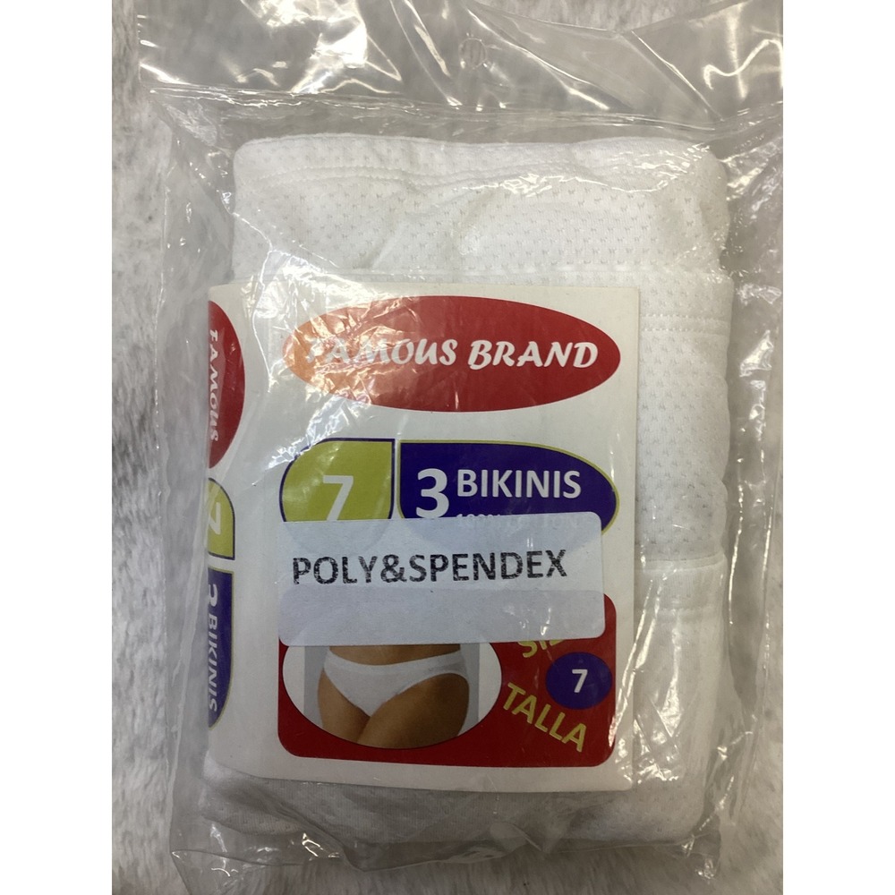 Famous Brand Womens 3 Pack White Bikini Underwear Size 7 L Cotton Pointelle Mesh